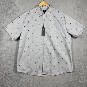 Visive Shirt Men Size 3XL Grey Lobster Print  Button Down Short Sleeve Slim Fit